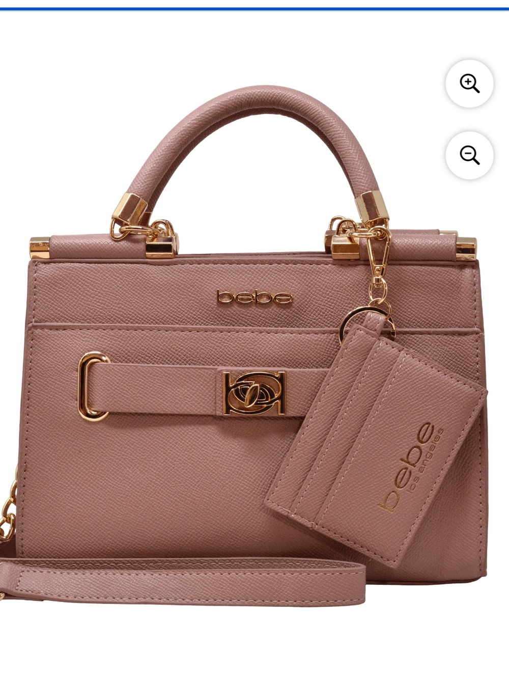 bebe Dusty Rose Top-Handle Satchel with Cardholder and Gold Hardware